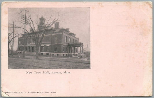 REVERE MA NEW TOWN HALL ANTIQUE POSTCARD