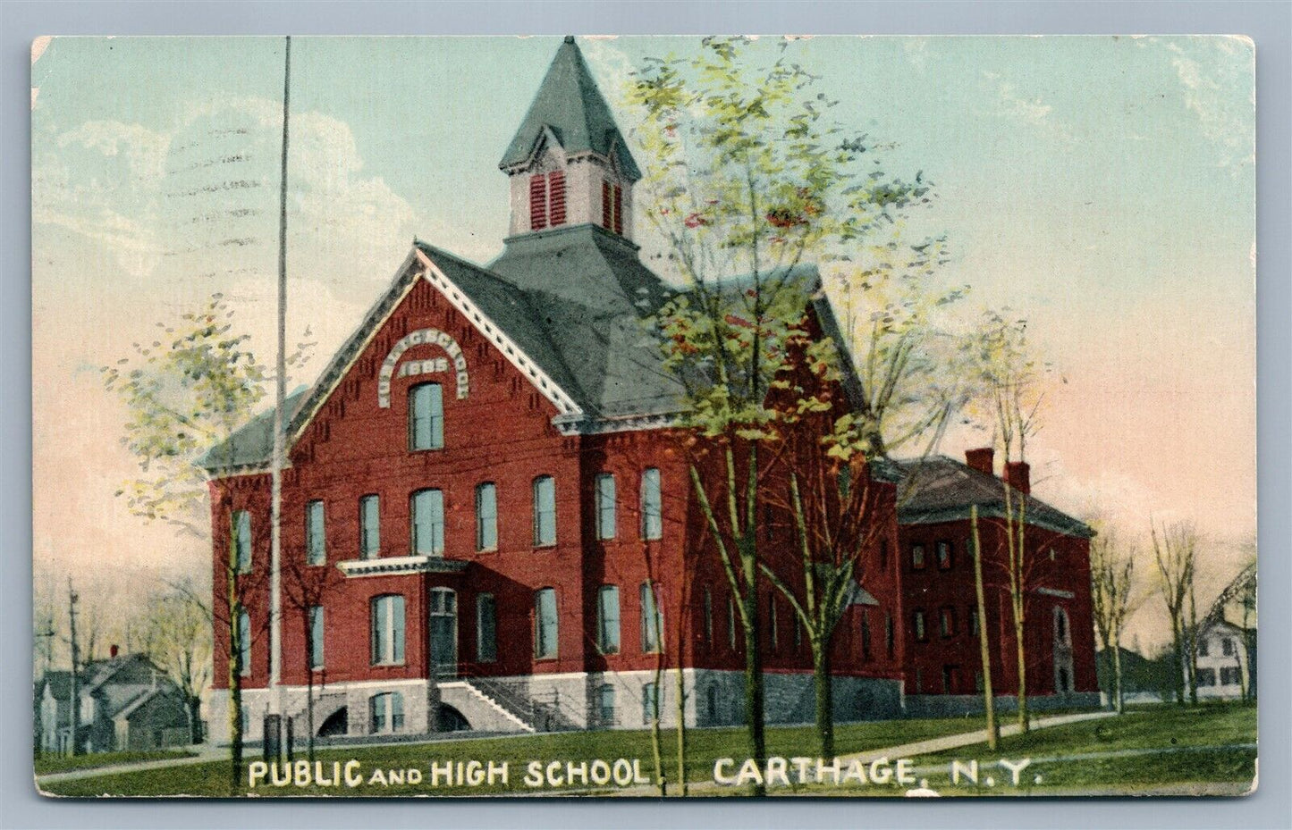 CARTHAGE NY PUBLIC & HIGH SCHOOL ANTIQUE POSTCARD