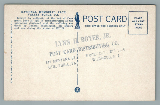 ANTIQUE POSTCARD DISTRIBUTING ADVERTISING VALLEY FORGE PA NATIONAL MEMORIAL ARCH