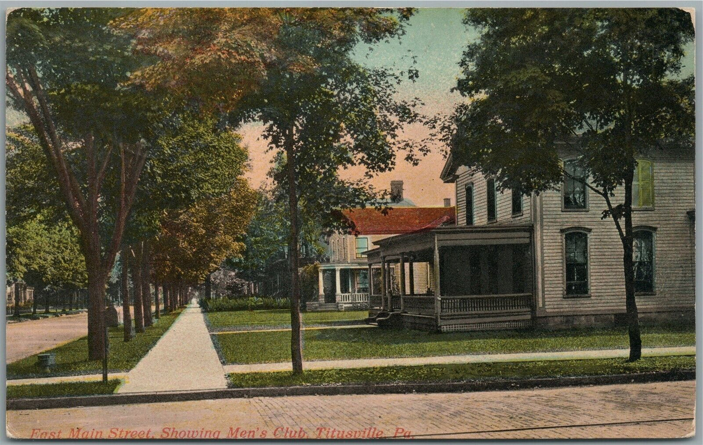 TITUSVILLE PA EAST MAIN STREET MEN'S CLUB ANTIQUE POSTCARD