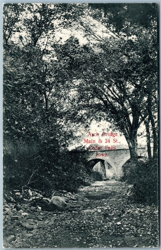 CEDAR FALLS IA ARCH BRIDGE MAIN & 24th STREET ANTIQUE POSTCARD