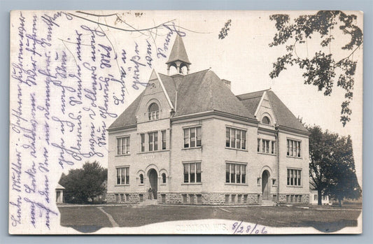 CLINTON WI PUBIC SCHOOL 1906 ANTIQUE REAL PHOTO POSTCARD RPPC