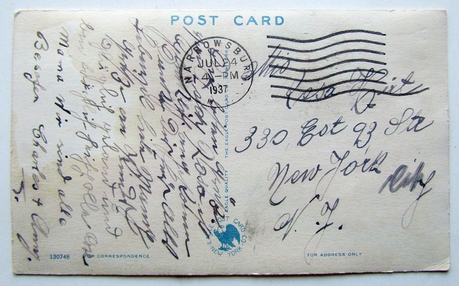 VINTAGE 1937 POSTCARD GREETINGS FROM BEAVER BROOK N.Y.