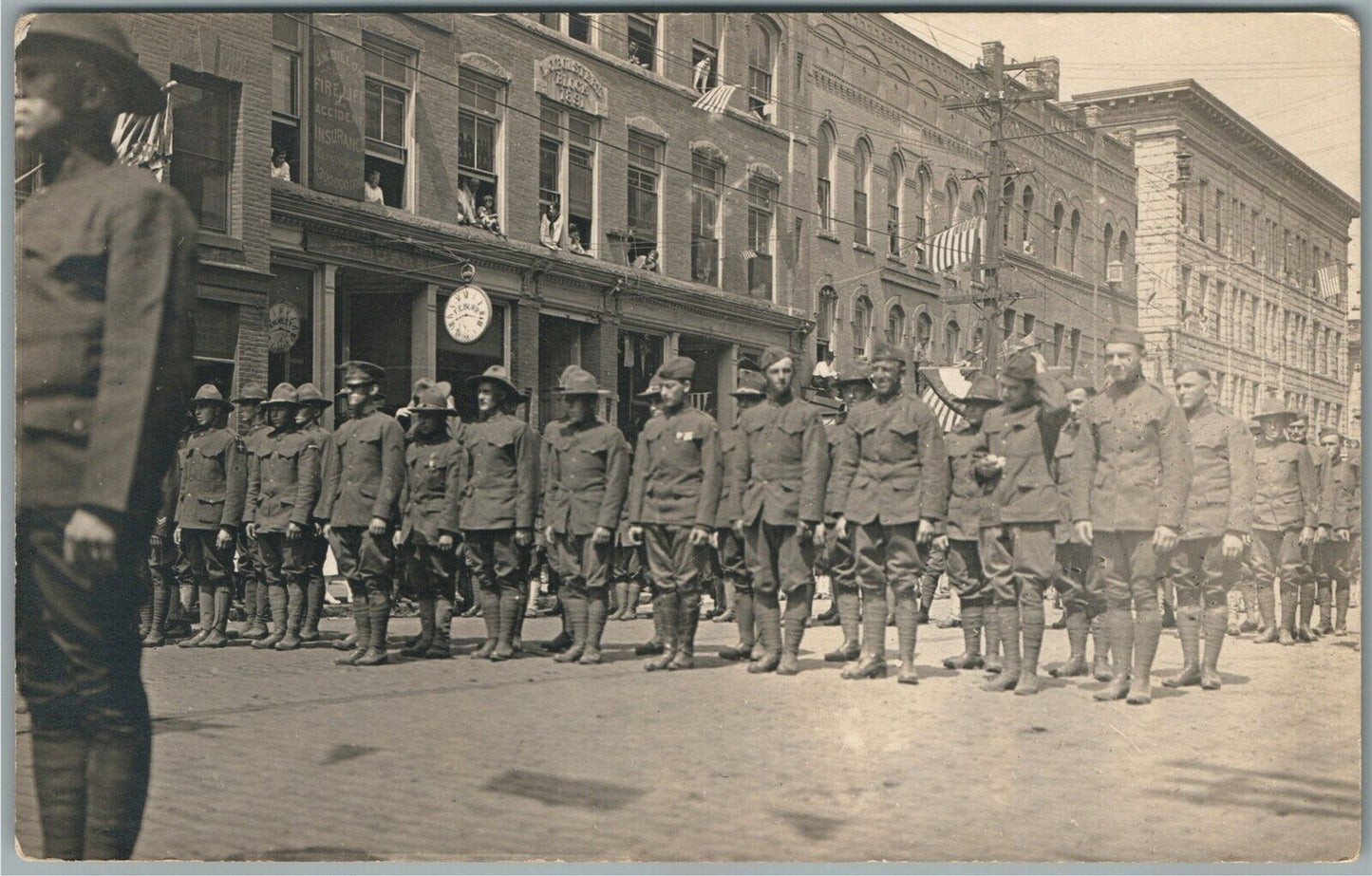 E. BARRE VT WWI ERA SOLDIERS PARADE ANTIQUE REAL PHOTO POSTCARD RPPC