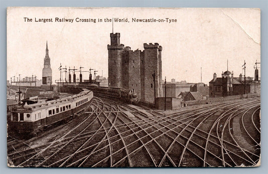 NEWCASTLE-ON-TYNE ENGLAND RAILWAY CROSSING ANTIQUE POSTCARD