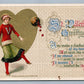 VALENTINE DAY 1914 ANTIQUE POSTCARD by JOHN WINSCH FEMALE FOOTBALL PLAYER