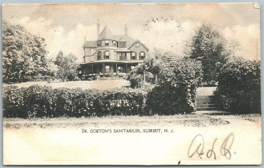 SUMMIT NJ DR.GORTON'S SANITARIUM 1905 UNDIVIDED ANTIQUE POSTCARD