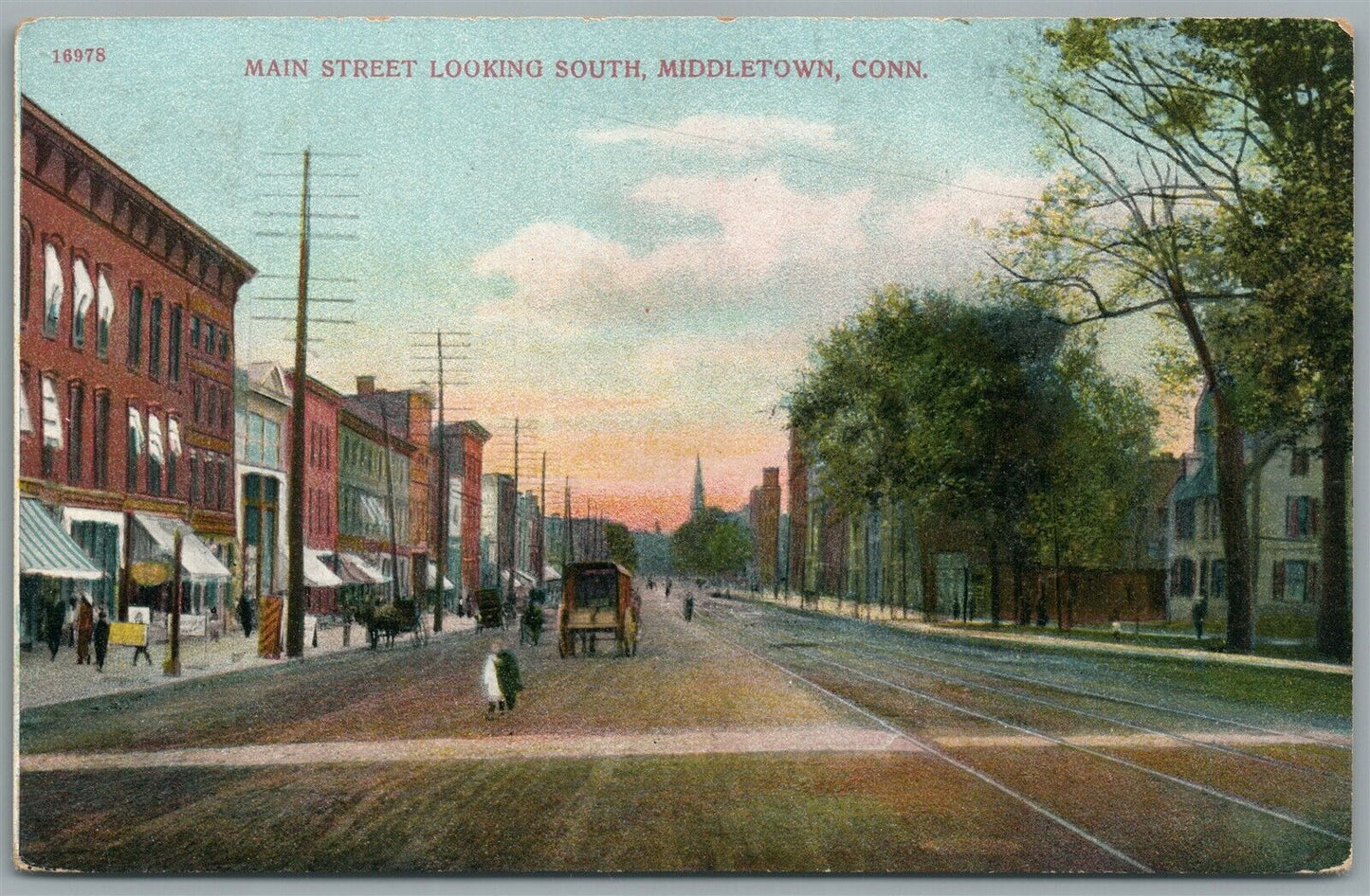 MIDDLETOWN CT MAIN STREET LOOKING SOUTH ANTIQUE POSTCARD