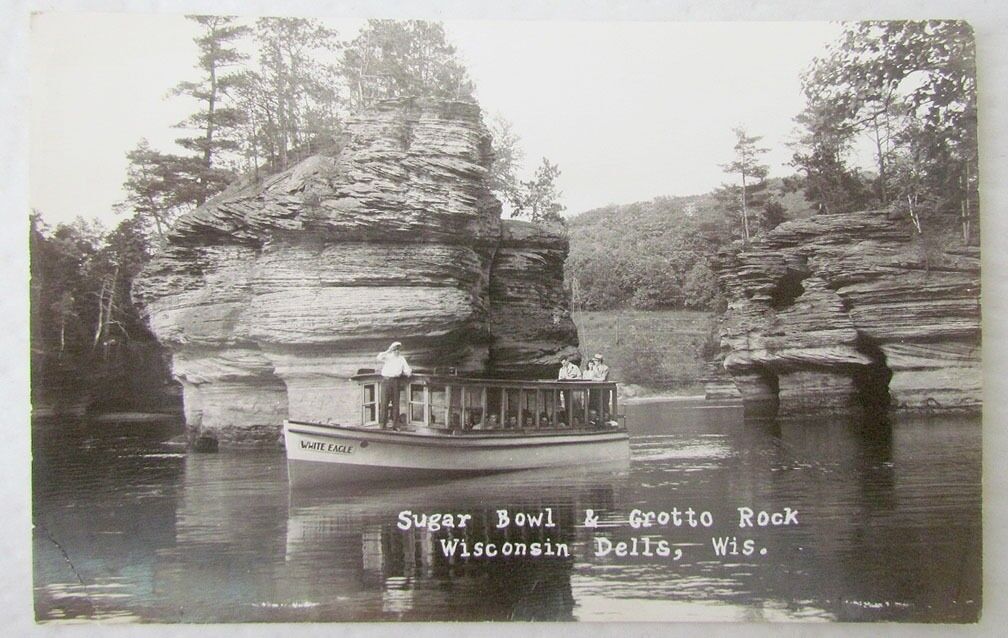 SUGAR BOWL & GROTTO ROCK WISCONSIN DELLS WIS. VINTAGE REAL PHOTO POSTCARD RPPC