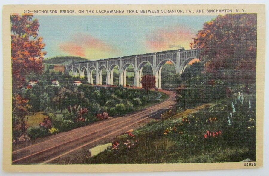 VINTAGE POSTCARD NICHOLSON BRIDGE LACKAWANNA RAILWAY SCRANTON PA & BINGHAMTON NY