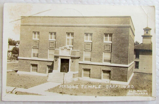 RPPC MASONIC TEMPLE GRAFTON NORTH DAKOTA VINTAGE REAL PHOTO POSTCARD