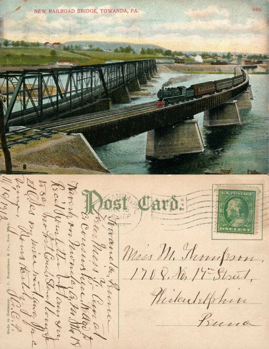 TOWANDA PA LEHIGH VALLEY RAILROAD BRIDGE ANTIQUE POSTCARD railway train