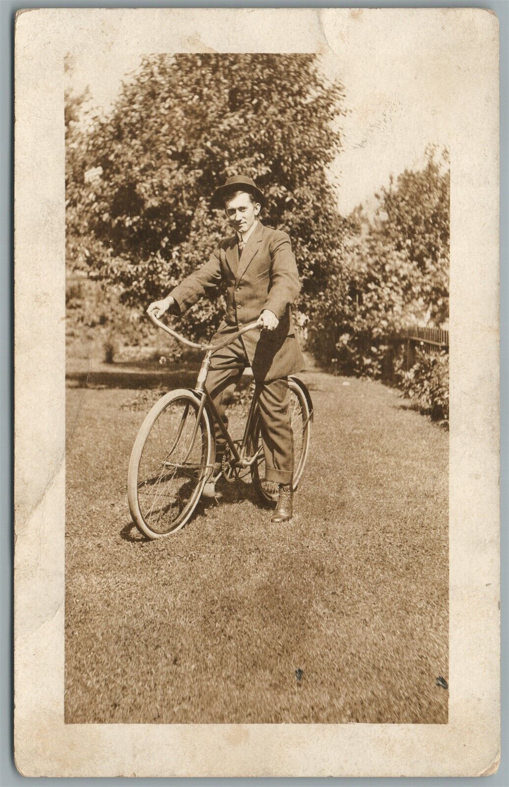 BICYCLE MAN ANTIQUE REAL PHOTO POSTCARD RPPC