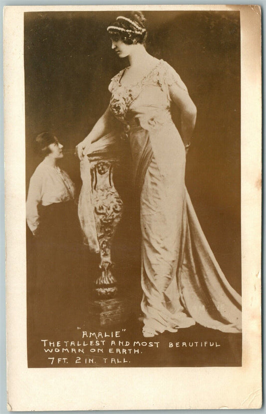 AMALIE TALLEST & MOST BEAUTIFUL WOMAN ON EARTH ANTIQUE REAL PHOTO POSTCARD RPPC