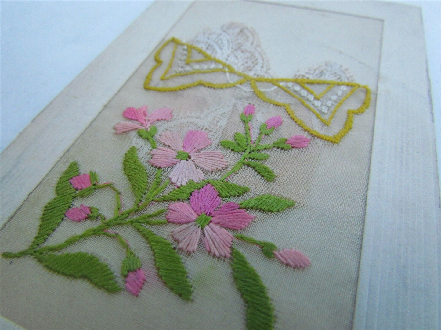 EMBROIDERED SILK FLOWERS ANTIQUE POSTCARD