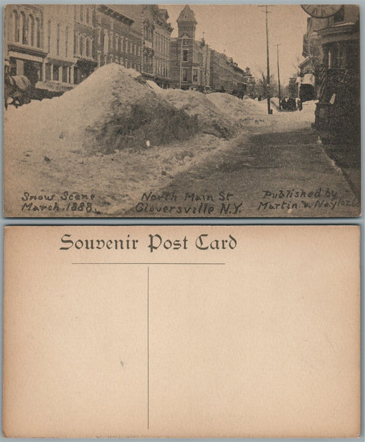 GLOVERSVILLE N.Y.  NORTH MAIN STREET 1888 SNOW SCENE ANTIQUE POSTCARD