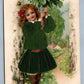 GIRL in APPLIQUE CLOTH DRESS w/ FLOWERS ANTIQUE POSTCARD