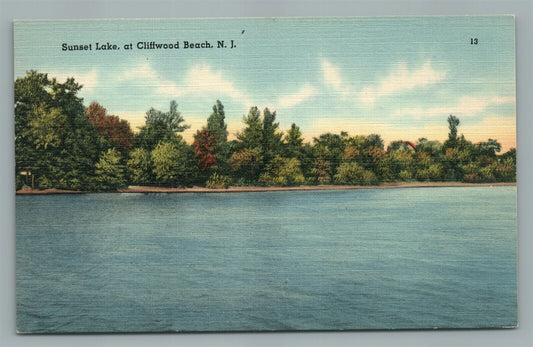 CLIFFWOOD BEACH NJ SUNSET LAKE VINTAGE POSTCARD