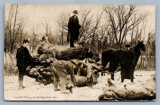 EXAGGERATED RABBIT HUNTING 1909 ANTIQUE REAL PHOTO POSTCARD RPPC collage montage