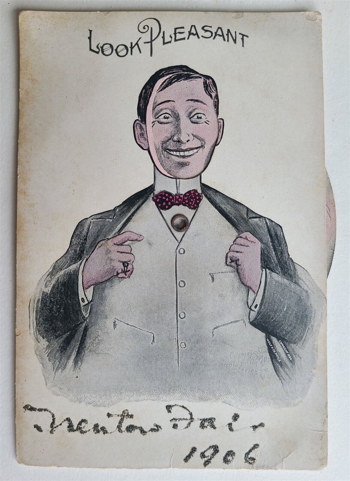 MAN w/ SPINNING CHANGING FACES ANTIQUE POSTCARD 1906