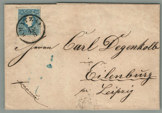 AUSTRIA to LEIPZIG GERMANY ANTIQUE COVER w/ 15 kr STAMP