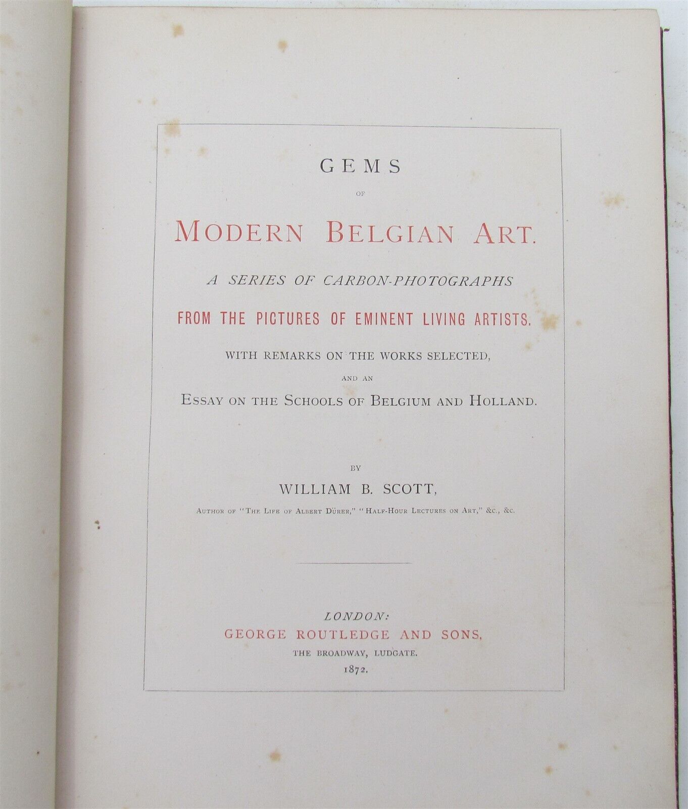 1872 GEMS of BELGIAN ART by W. SCOTT antique SIGNED FINE BINDING ILLUSTRATED