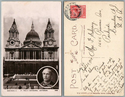 ST.PAUL'S CATHEDRAL BISHOP OF LONDON ENGLAND ANTIQUE REAL PHOTO PC w/ STAMP RPPC