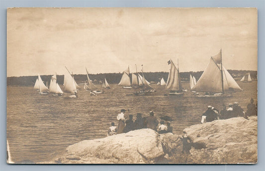 YACHTS RACING ANTIQUE REAL PHOTO POSTCARD RPPC