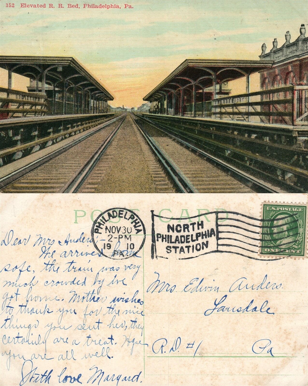 PHILADELPHIA ELEVATED RAILWAY STATION 1910 ANTIQUE POSTCARD RAILROAD DEPOT