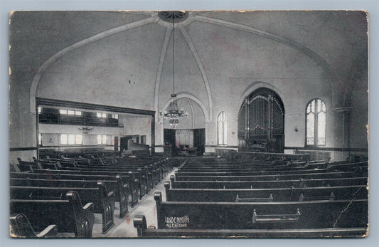 ZIONSVILLE PA REFORMED CHURCH INTERIOR ANTIQUE POSTCARD