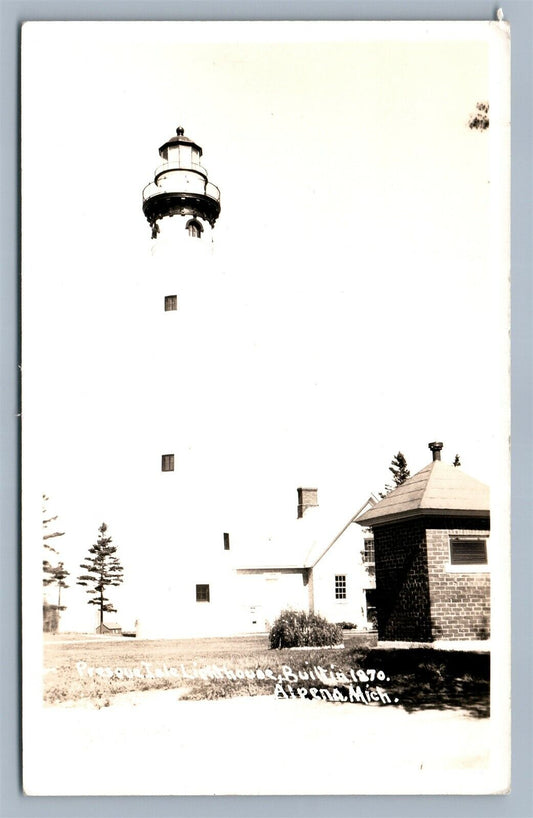 ALPENA MI OLD PRESQUE ISLE LIGHT HOUSE 1933 VINTAGE REAL PHOTO POSTCARD RPPC