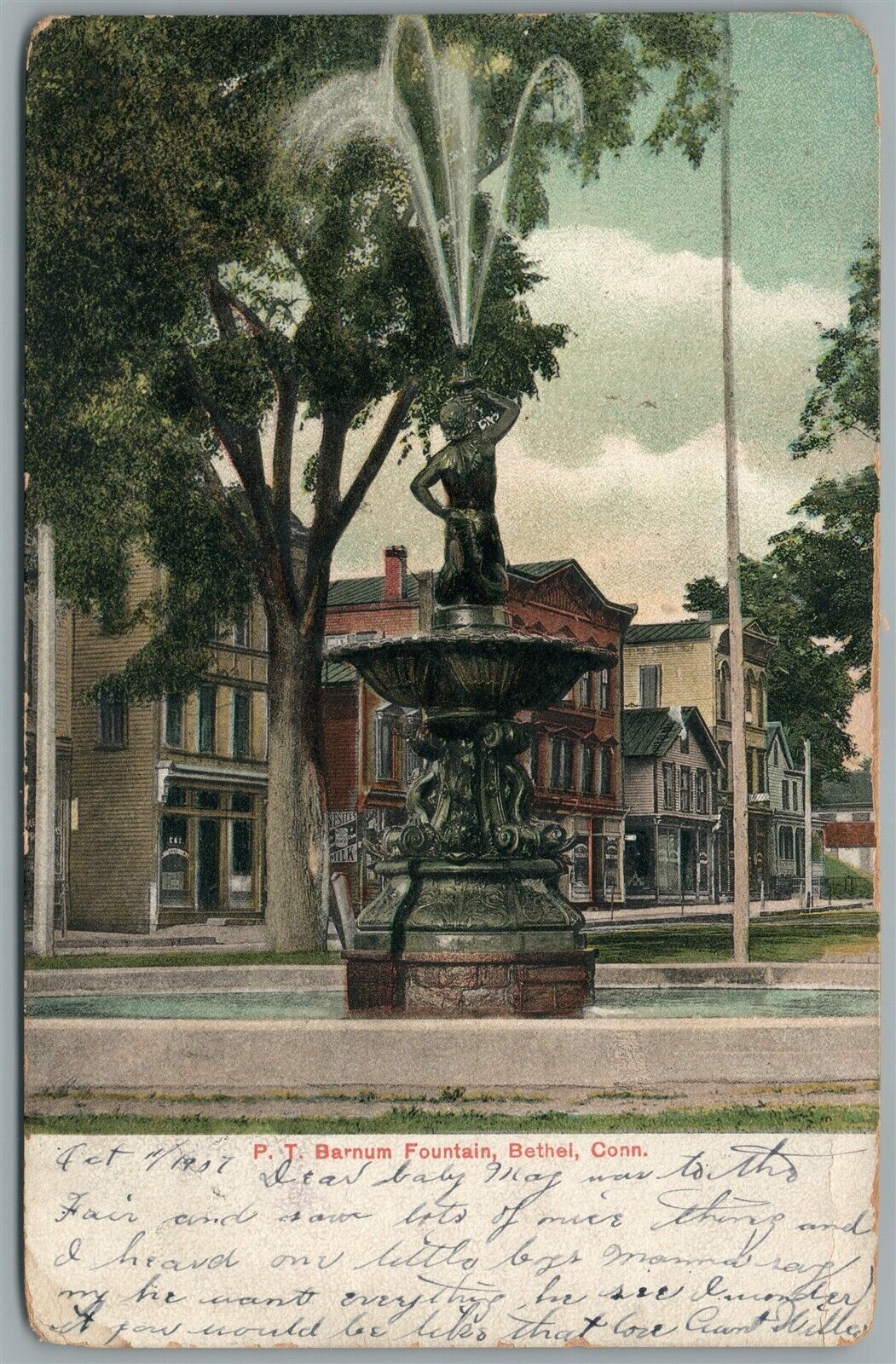 BETHEL CT P.T. BARNUM FOUNTAIN ANTIQUE POSTCARD