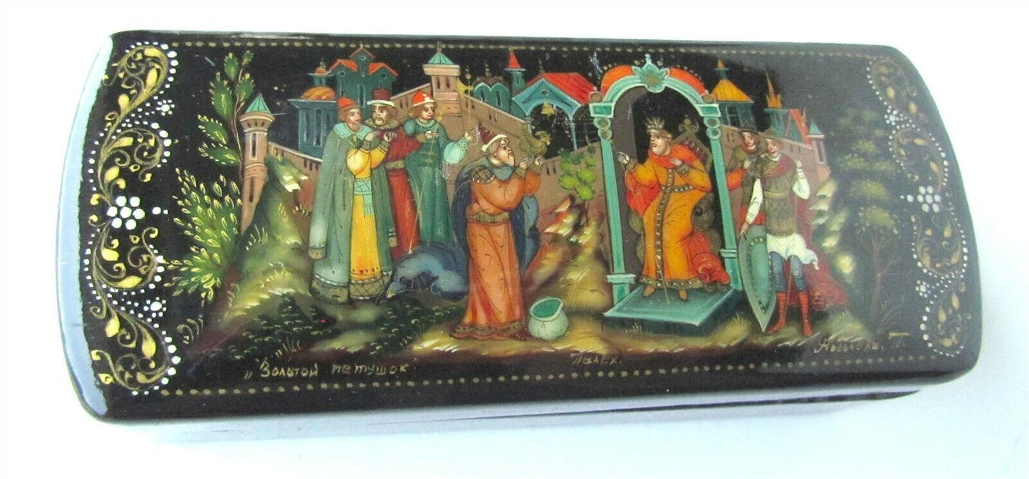 RUSSIAN LACQUE BOX PALEKH HAND PAINTED SIGNED trinket vintage GOLDEN COCKEREL