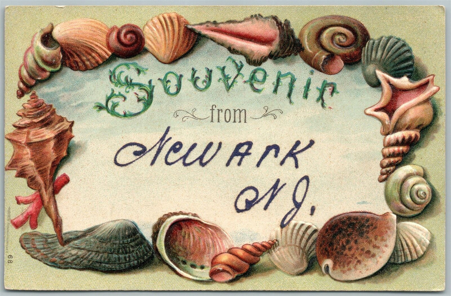 NEWARK NJ EMBOSSED ANTIQUE POSTCARD w/ SHELL BORDER