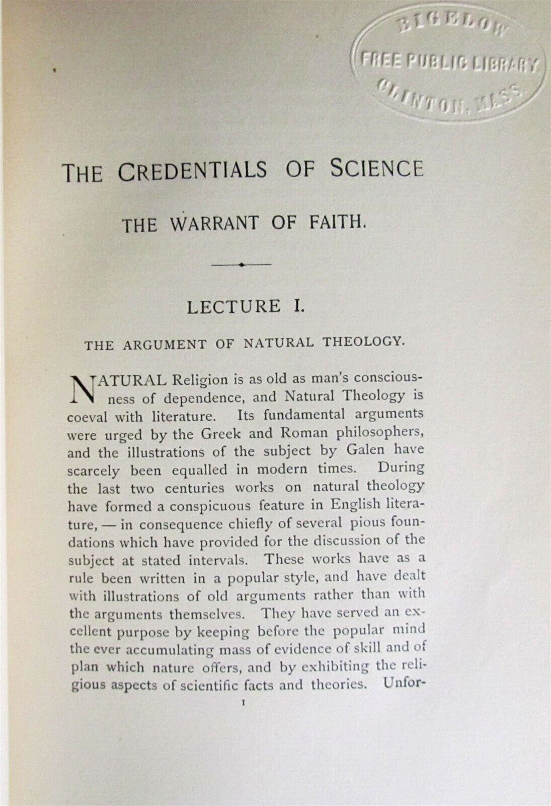 1893 THE CREDENTIALS of SCIENCE THE WARRANT of FAITH by J. COOKE antique