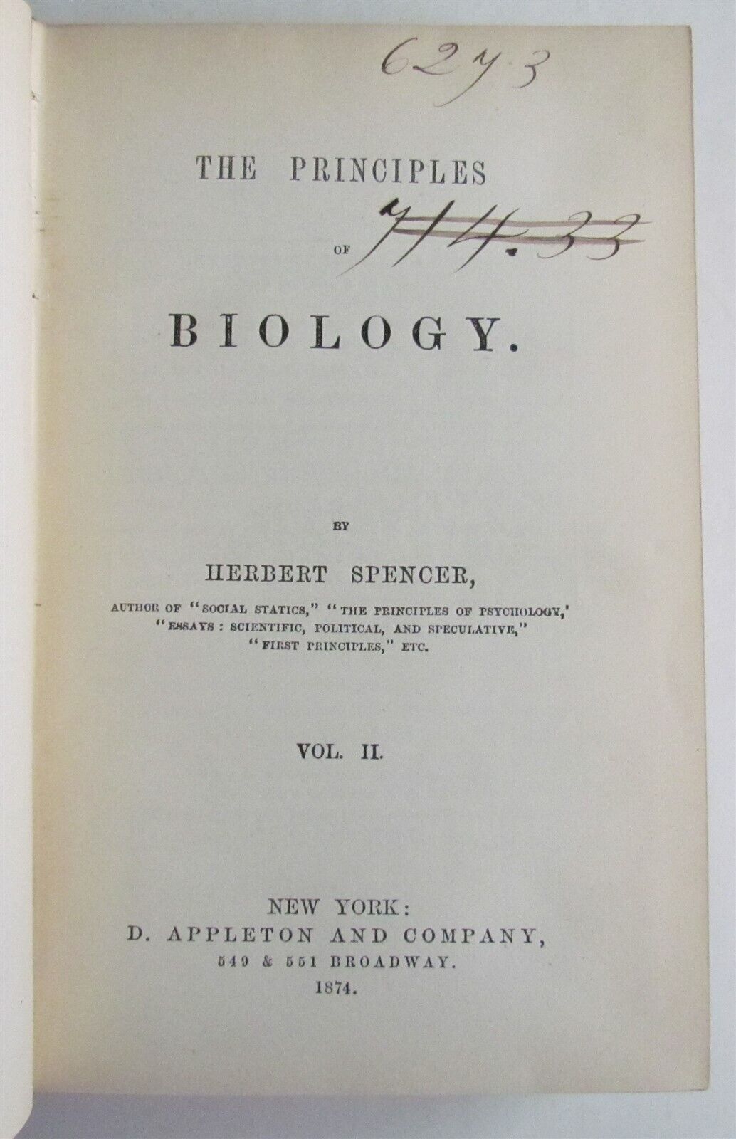 1874 PRINCIPLES of BIOLOGY by HERBERT SPENCER antique ILLUSTRATED Vol. II