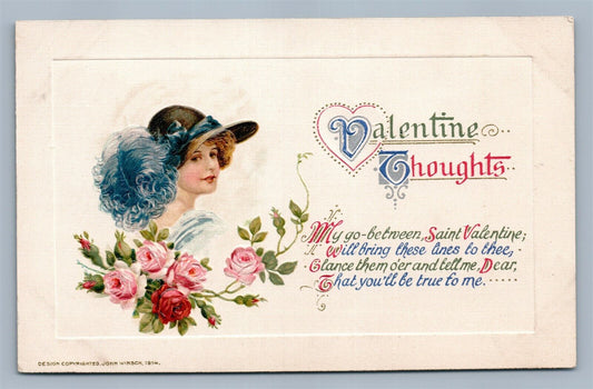 VALENTINE THOUGTHS 1914 ANTIQUE EMBOSSED S.SCHMUCKER POSTCARD by JOHN WINSCH