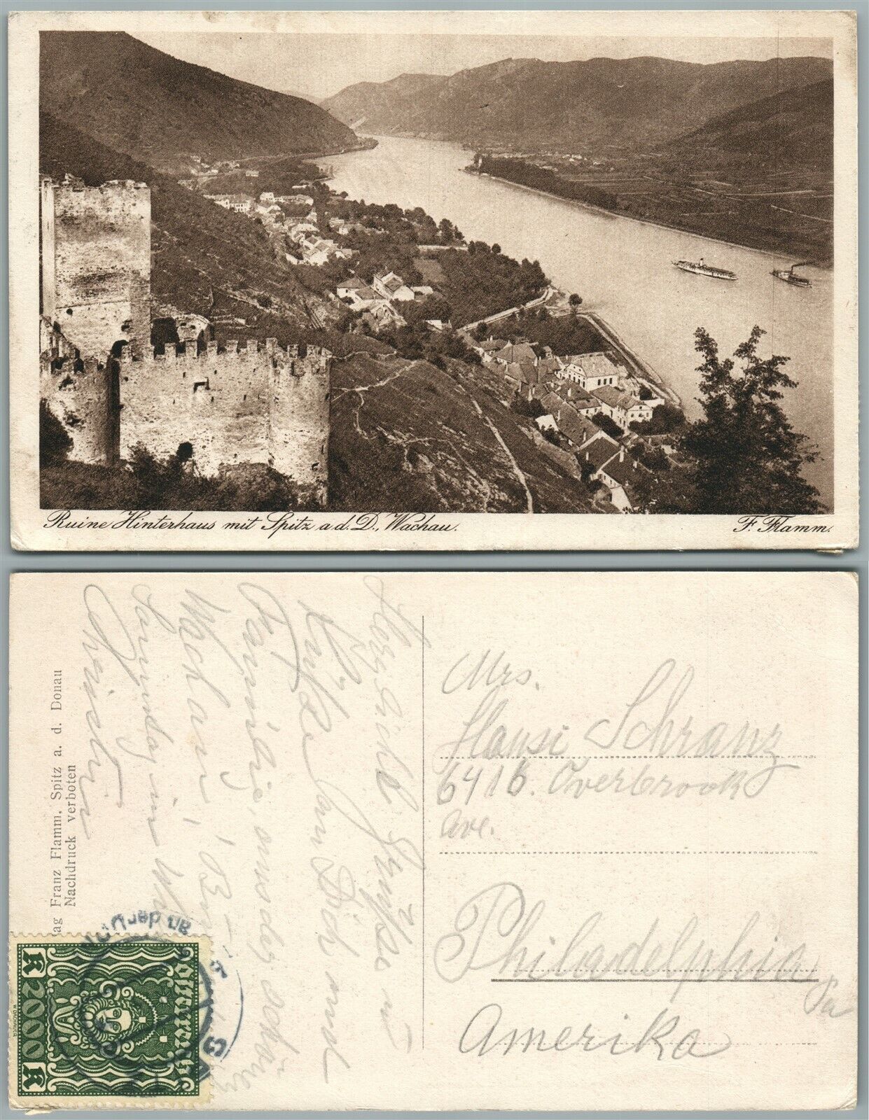 RUINE HINTERHAUS WACHAU AUSTRIA ANTIQUE POSTCARD w/ STAMP