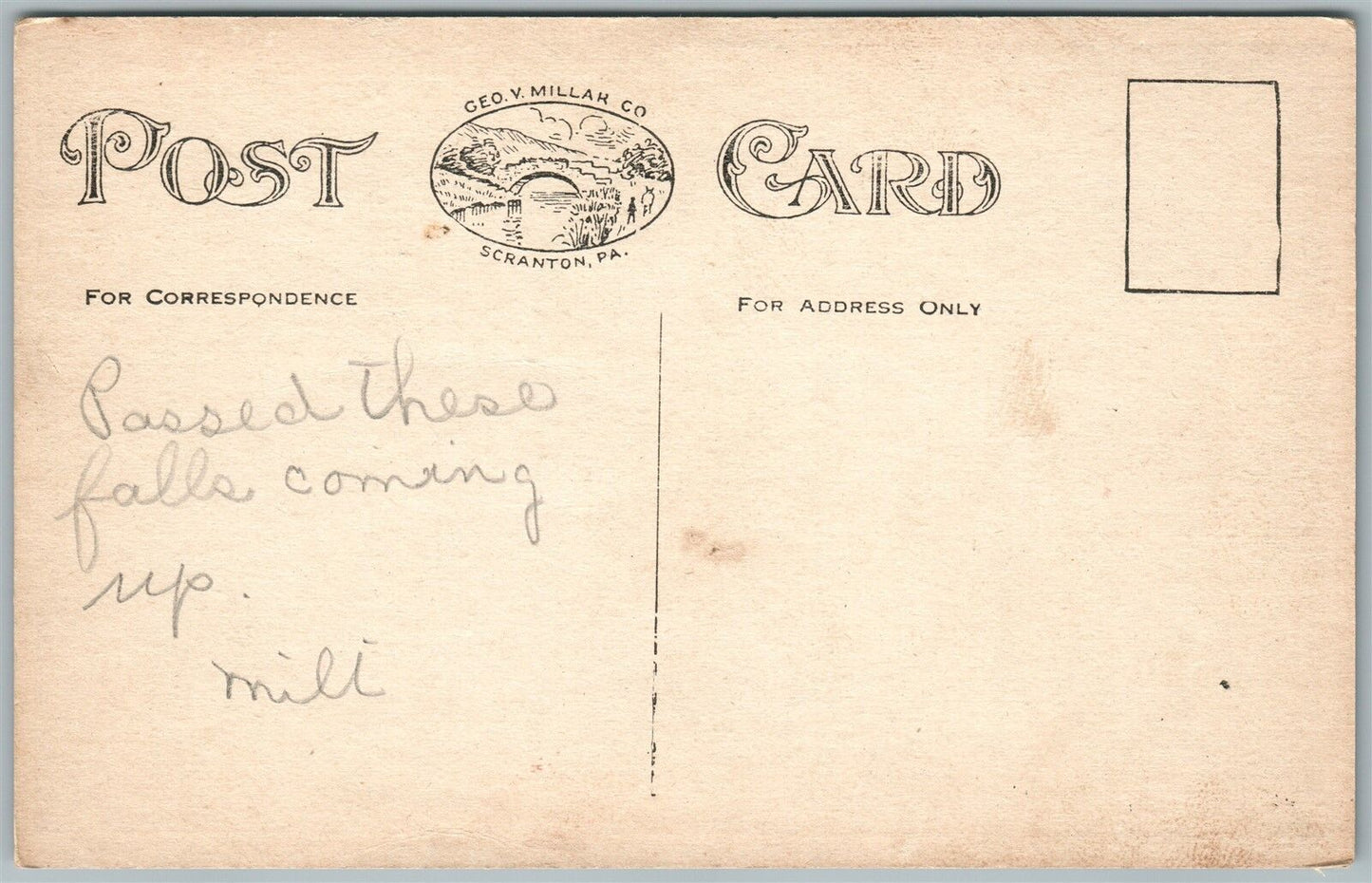 MARSHALL'S CREEK & FALLS PA ANTIQUE POSTCARD