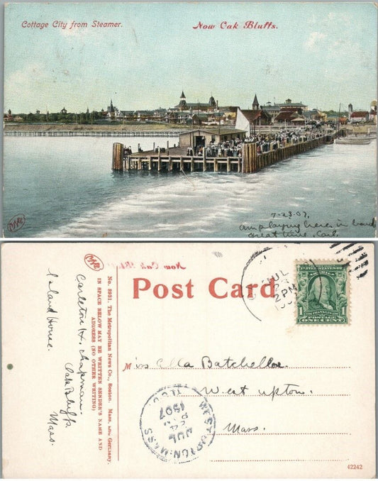 COTTAGE CITY FROM STEAMER OAK BLUFFS MA ANTIQUE POSTCARD
