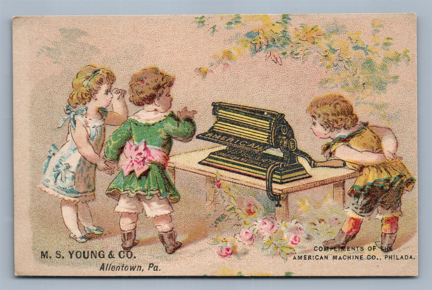 VICTORIAN TRADE CARD AMERICAN MACHINE M.C.YOUNG & CO. ALLENTOWN PA antique