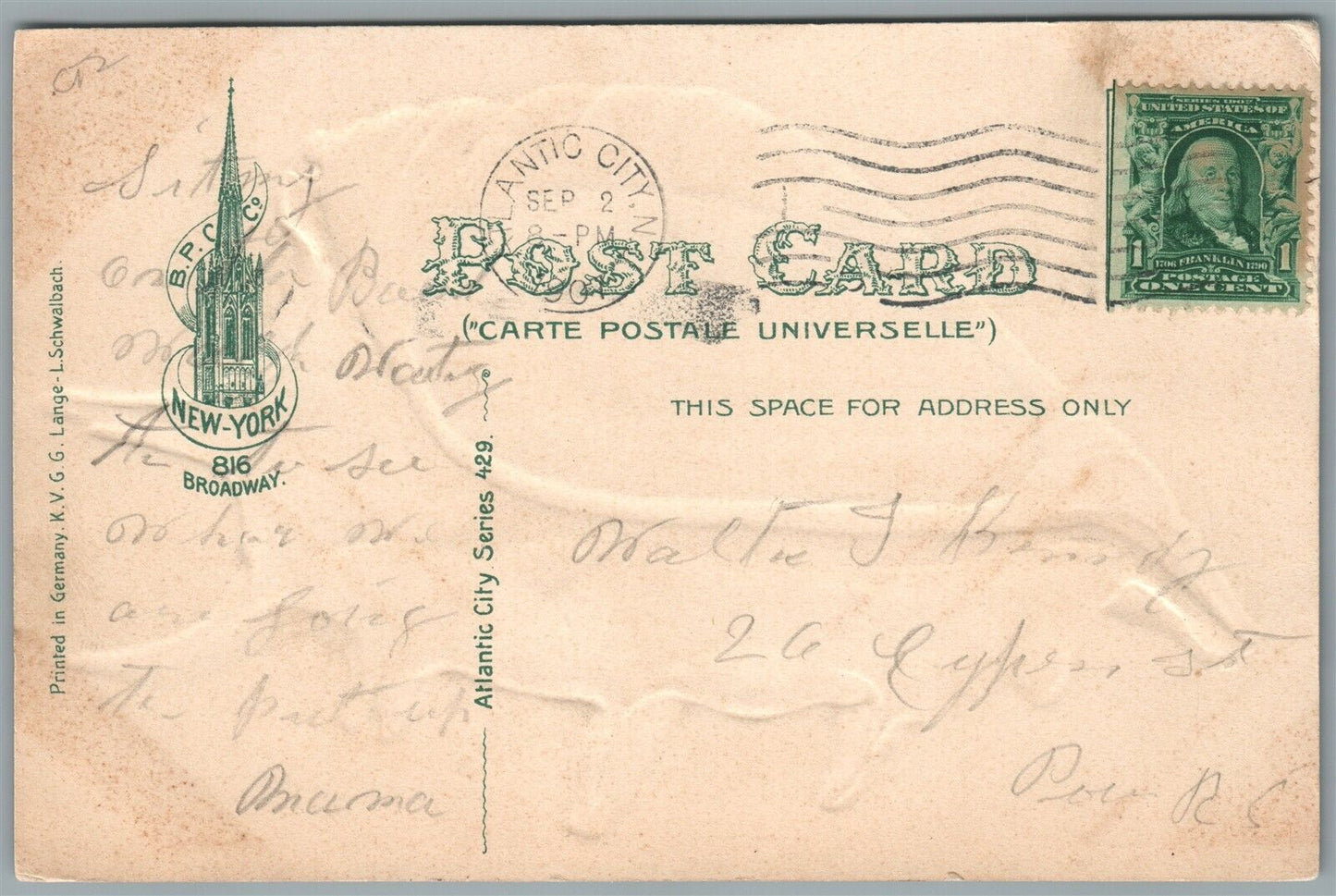 ATLANTIC CITY NJ HOTEL RUDOLF SHELL BORDER ANTIQUE POSTCARD