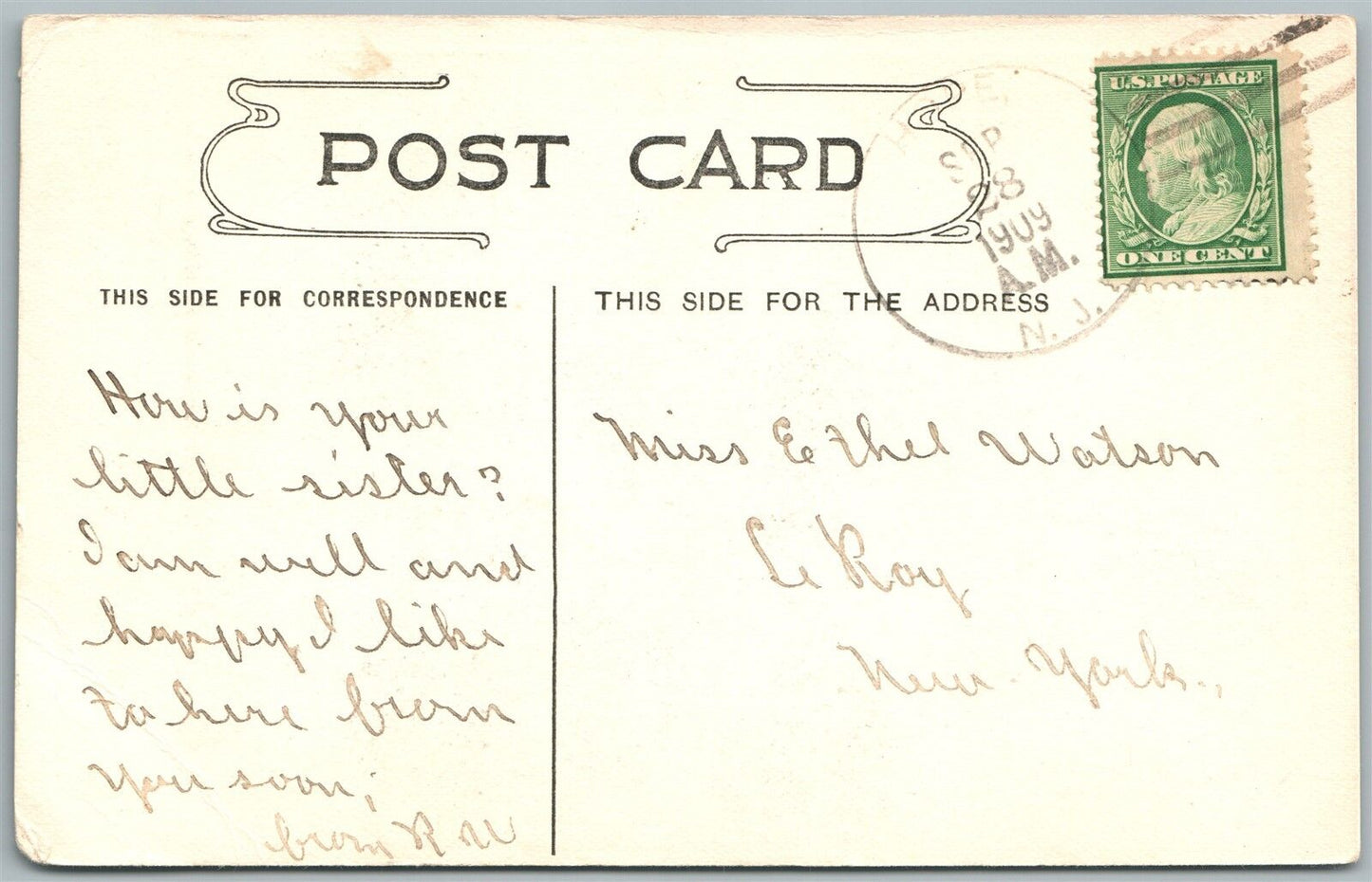 HOPE NJ M.E. CHURCH 1909 ANTIQUE POSTCARD