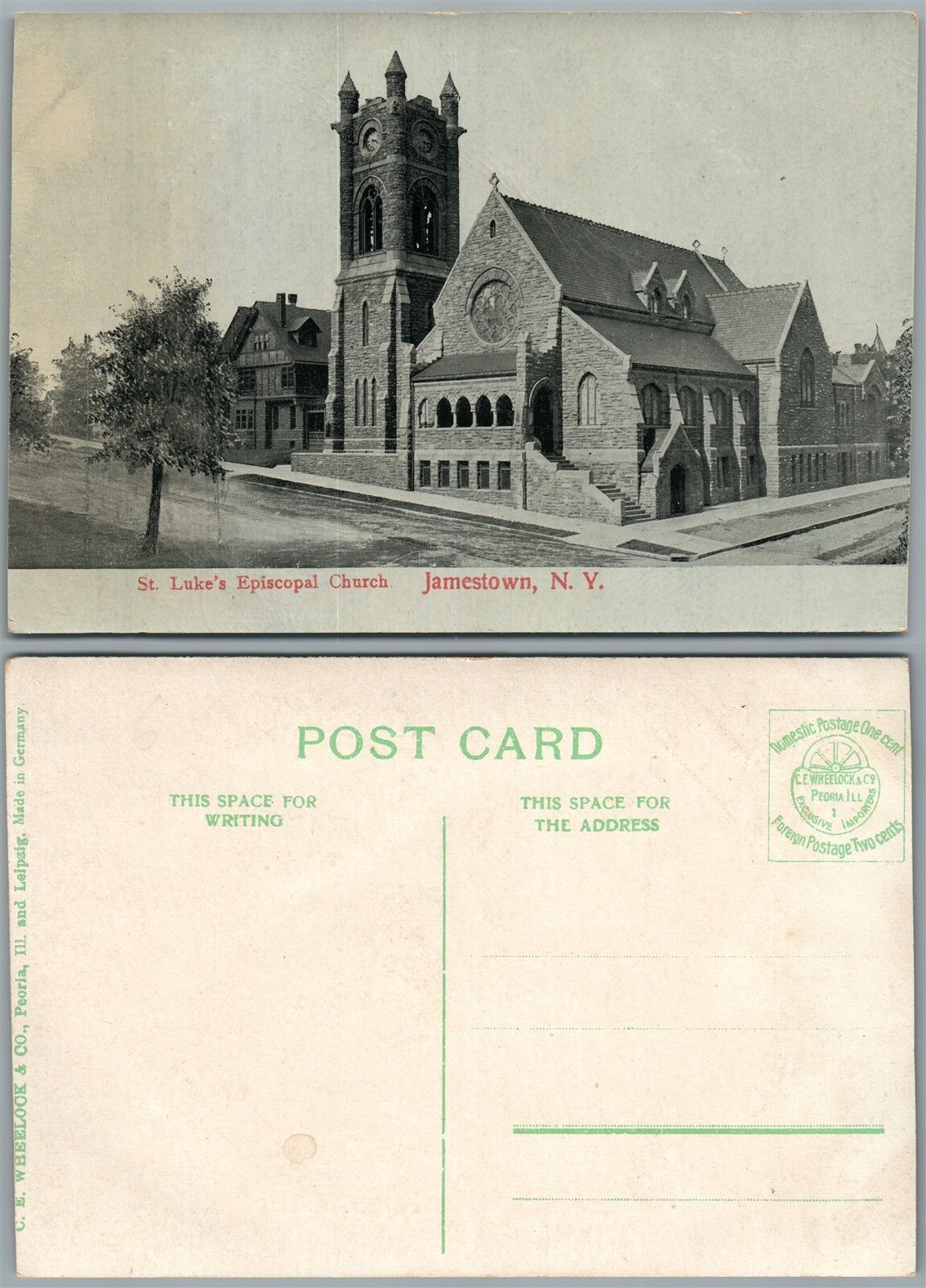 JAMESTOWN N.Y. ST.LUKE'S EPISCOPAL CHURCH ANTIQUE POSTCARD