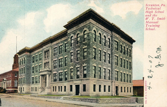 SCRANTON PA TECHNICAL HIGH SCHOOL & SMITH MANUAL TRAINING ANTIQUE POSTCARD