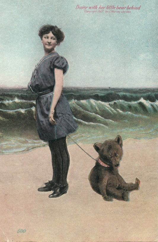 GIRL w/ TADDY BEAR 1907 ANTIQUE POSTCARD