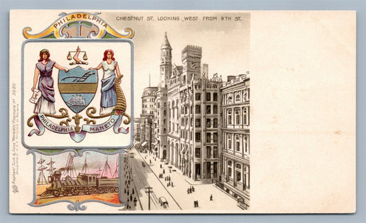 PHILADELPHIA PA CHESTNUT ST HERALDIC ANTIQUE POSTCARD by R.TUCK PRIVATE MAILING
