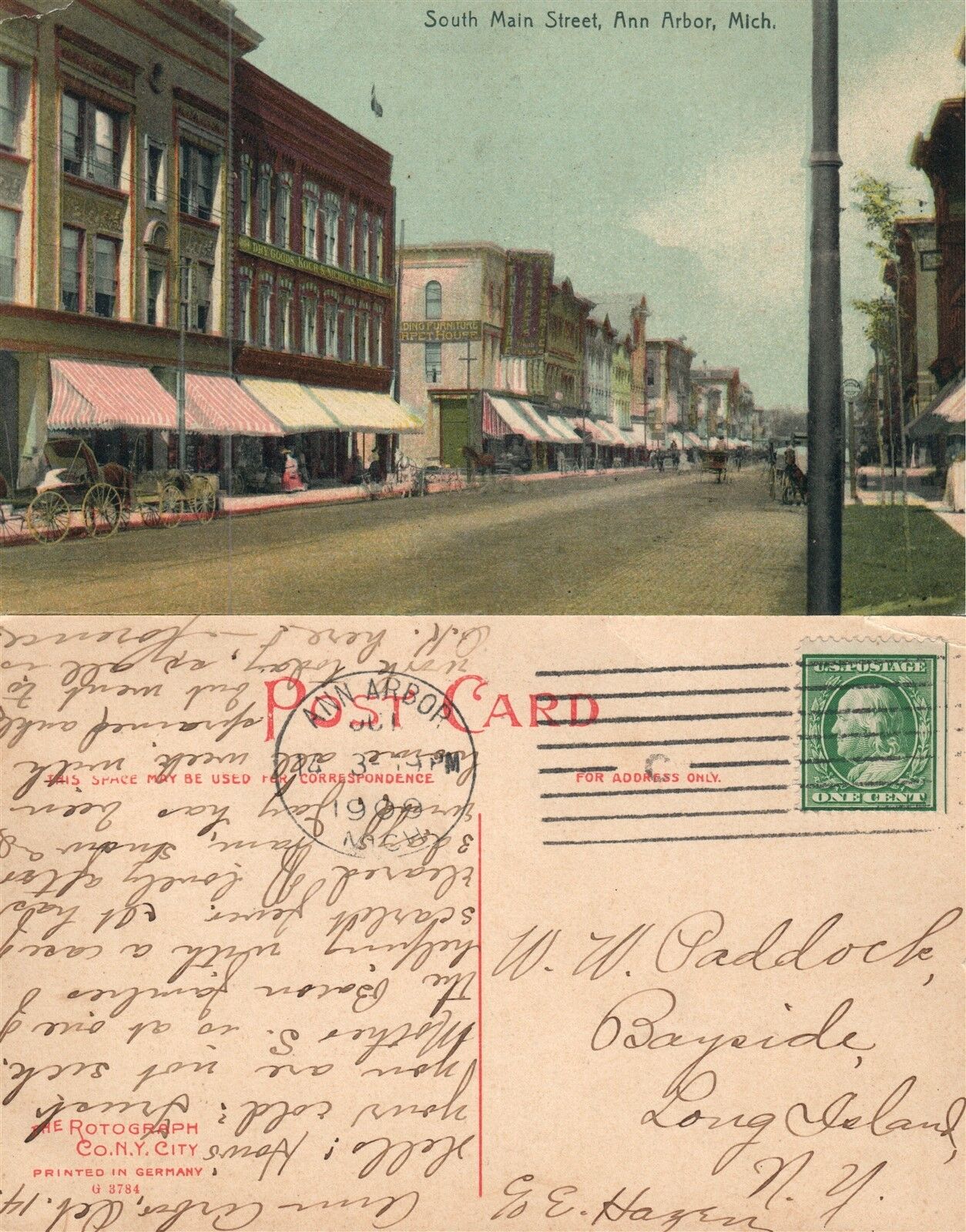 ANN ARBOR MI SOUTH MAIN STREET 1909 ANTIQUE POSTCARD