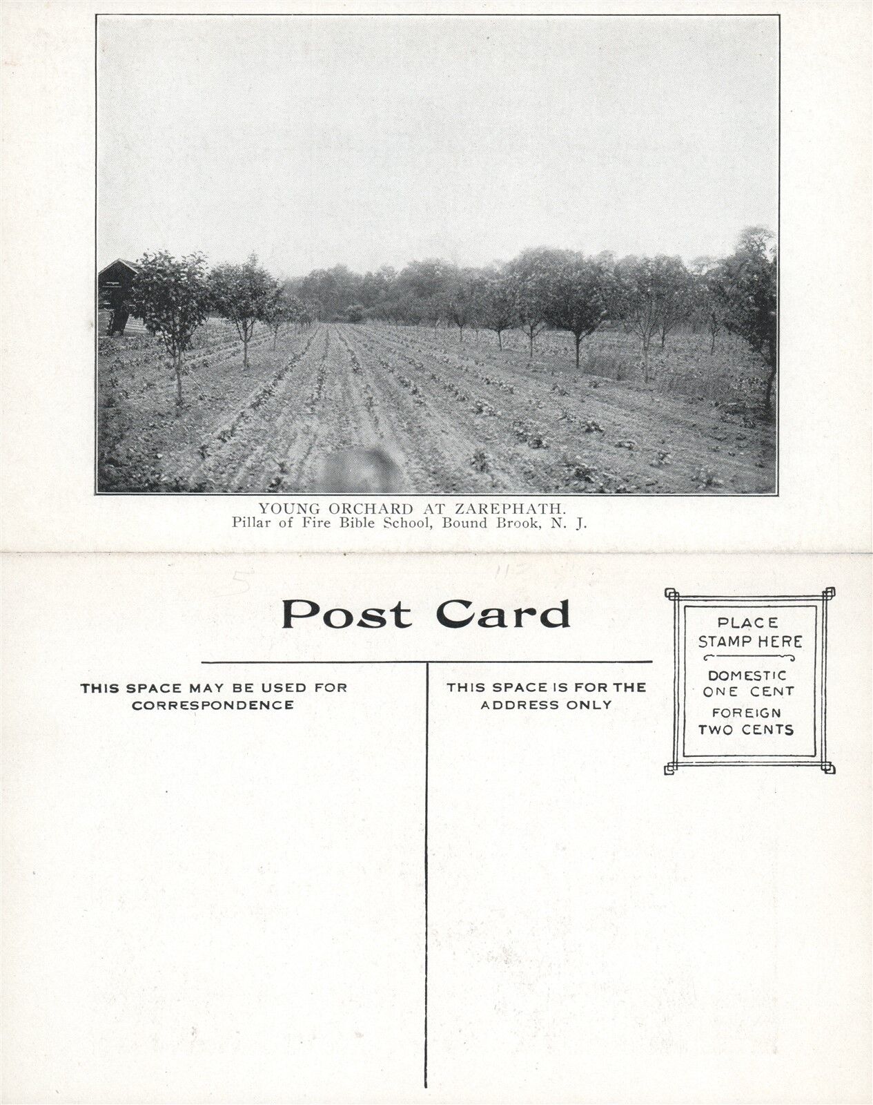 BOUND BROOK N.J. ZAREPHATH PILLAR OF FIRE BIBLE SCHOOL ANTIQUE POSTCARD