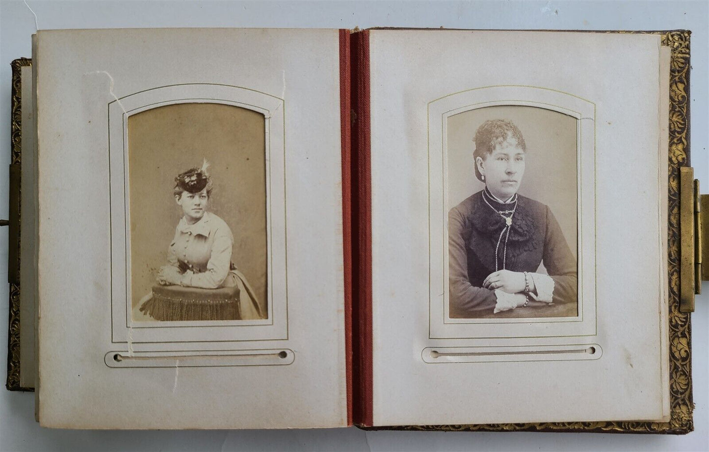 1880s PHOTO ALBUM VICTORIAN antique w/ decorative binding w/CDV 50 photos